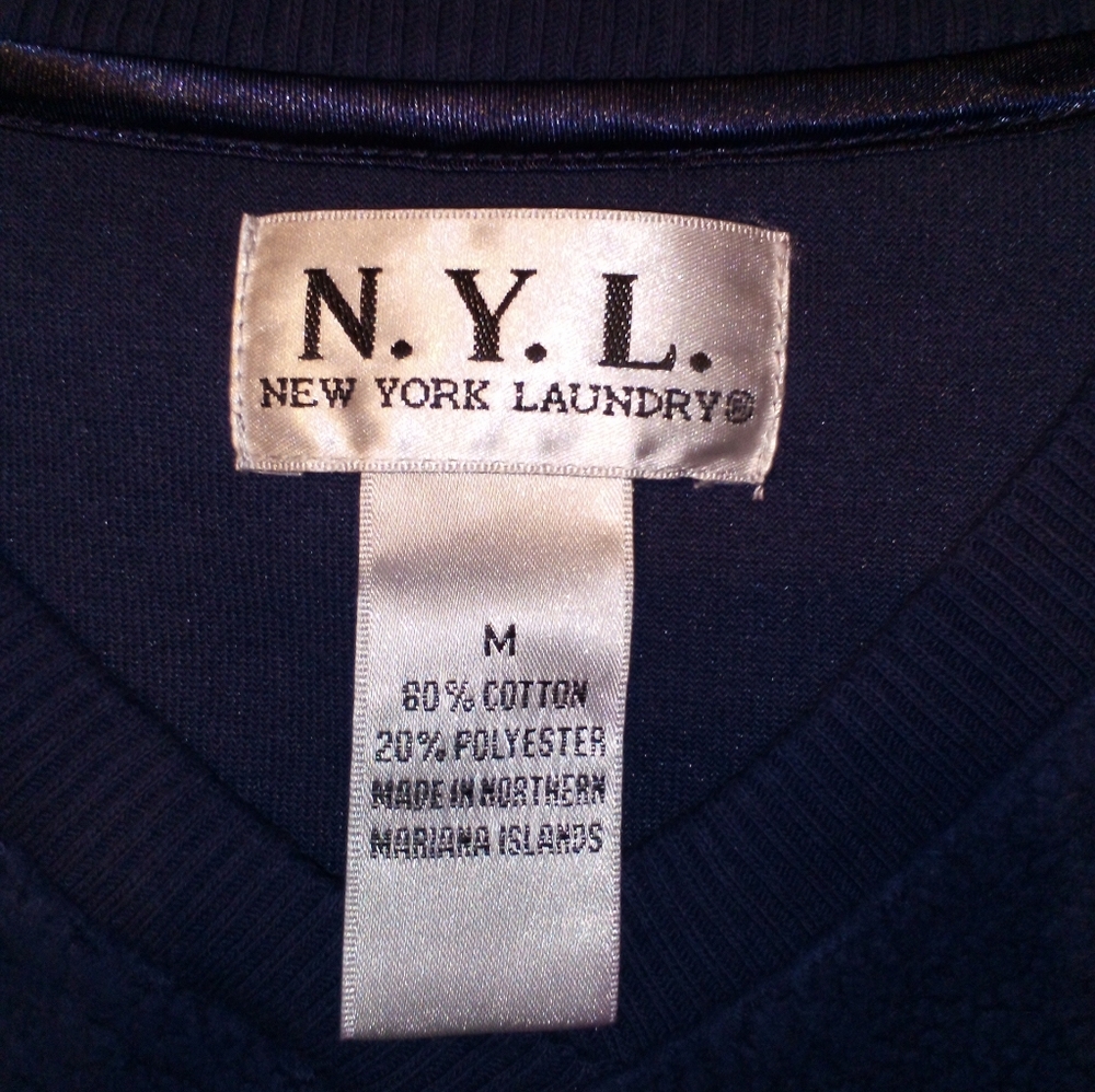 New York Laundry Navy Blue V-Neck Long Sleeve Women's Fleece Pullover Top Size M - Picture 5 of 9